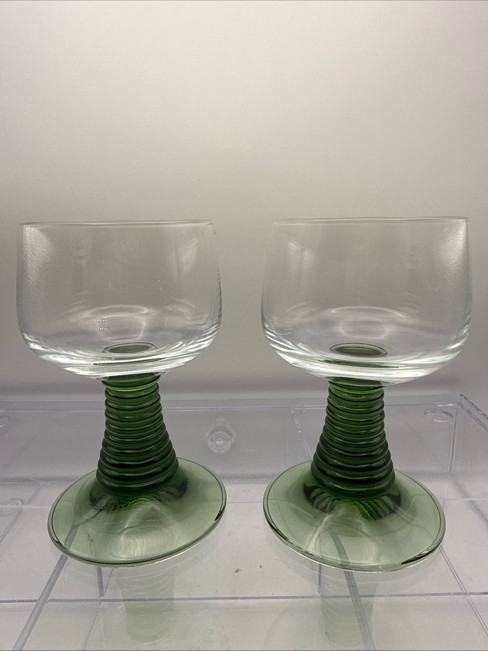 Vintage German Roemer Green Beehive Stem Wine Glasses Crystal (Set of 2) 4.25”